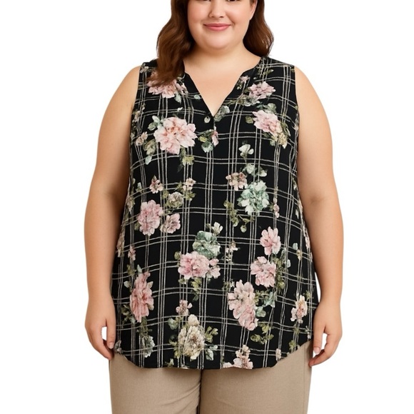 NWT Torrid 3 Harper Floral Plaid Sleeveless Button Front Blouse - Picture 1 of 11